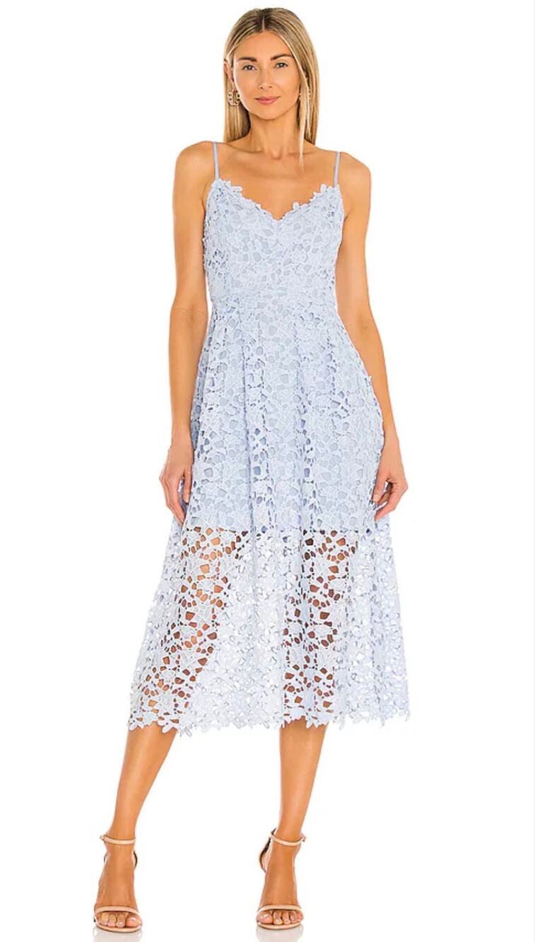 ASTR The Label Lace A-Line Midi Dress M Periwinkle Blue Crochet Spaghetti Strap
